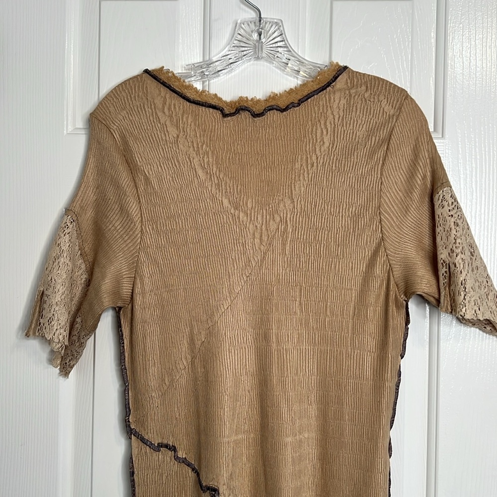 Komarov tan lace midi dress size small stretchy & comfortable - Picture 14 of 15